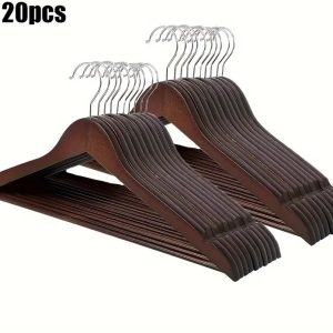 Premium Wooden Hangers  Pack of 20 Durable Slim Hangers with Pants Bar  Smooth Finish for Closet Organization (Brown & Light Wood) (With Box)