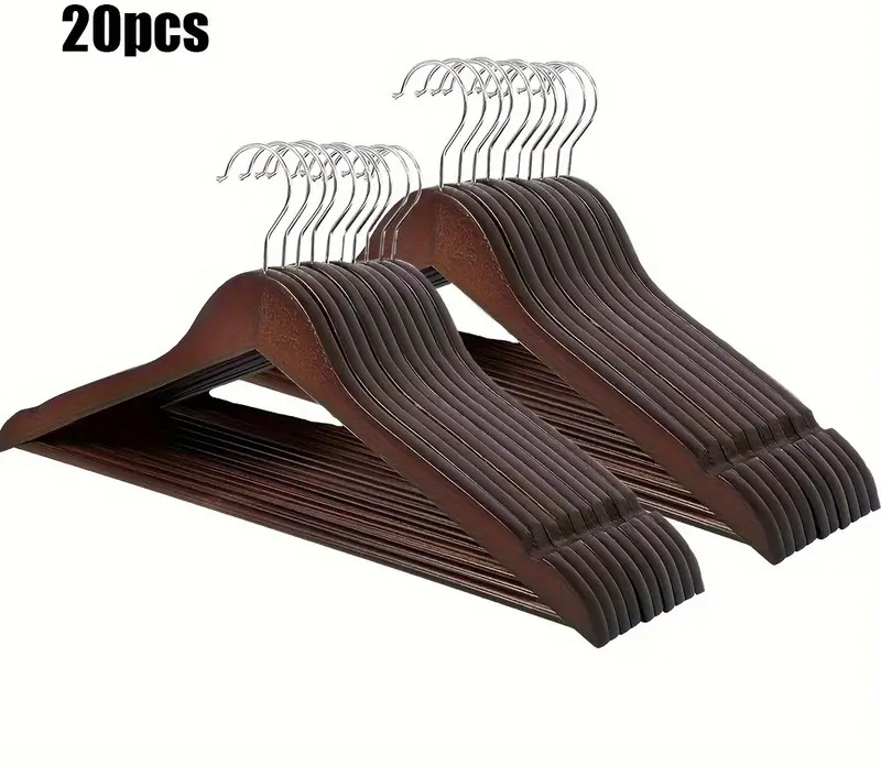 Premium Wooden Hangers Pack of 20 Durable Slim Hangers with Pants Bar Smooth Finish for Closet Organization (Brown & Light Wood) (With Box)
