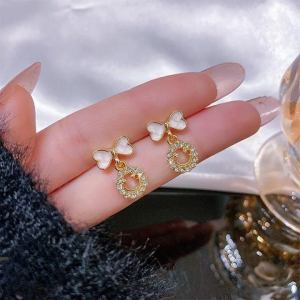 PXT-988 Smiley Face Zircon Korean Earrings Elegant Bow & Crystal Circle Design - Available In Goden And Silver Color