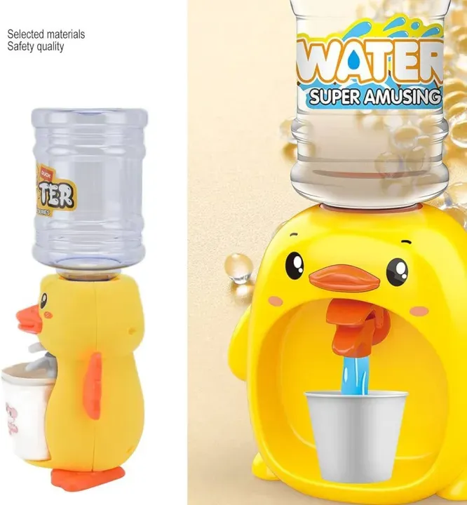 Mini Duck Water Dispenser Toy Drinking Fountain Cute Yellow Duck Design with Realistic Water Flow, Eco-Friendly ABS Material, Battery Operated Kids Pretend Play Toy Gift with Cups for Boys and Girls, Age 3+