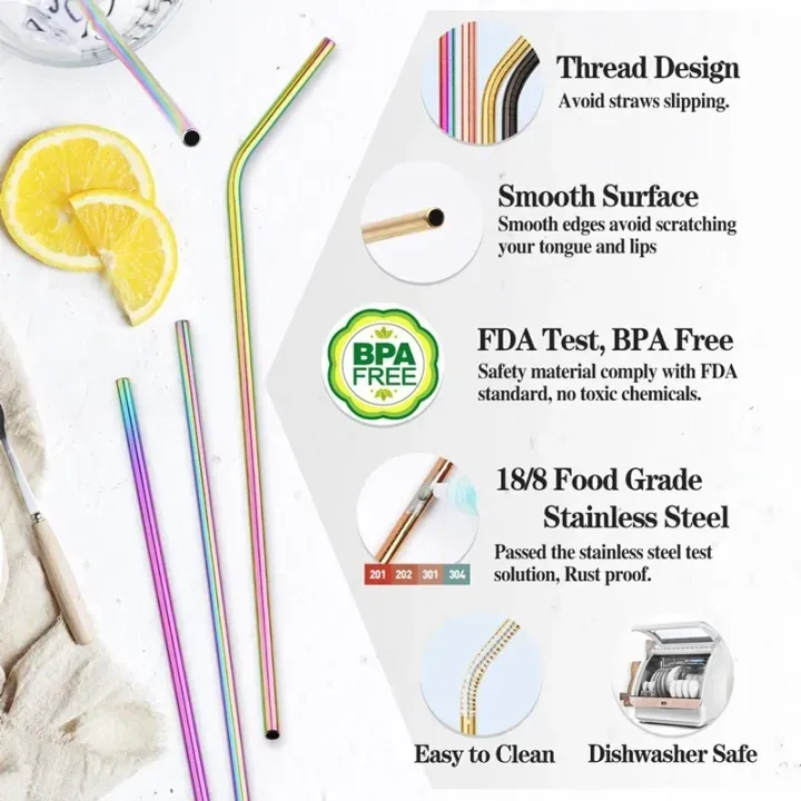 Set of 6 Colorful Reusable Metal Straws Stainless Steel Drinking Straws with Eco-Friendly Design for Home, Travel & Parties - Image 3