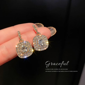 PJT-990 beautifull Sparkling Korean Zircon Earrings  Chic & Timeless Design Available In Golden And Silver Color