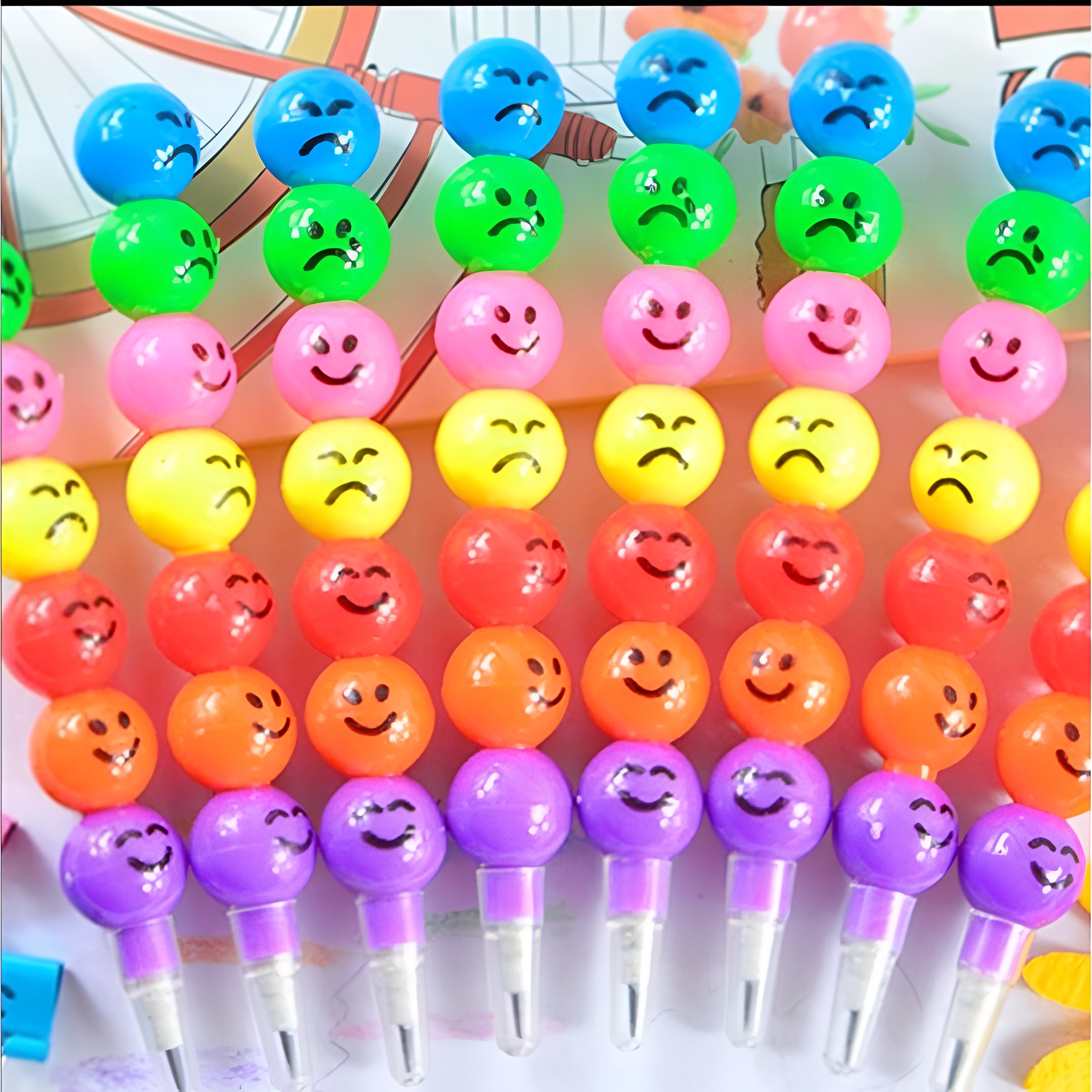 4 Pcs Smiley Cartoon Stationery Pencils Fun Rainbow Pens with Cute Funny Faces for Kids, Students, and Gifts (Random Color) - Image 3