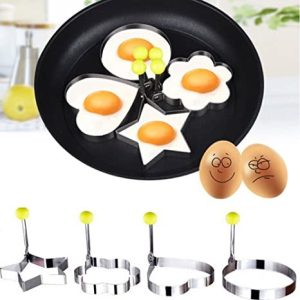 4PCs Stainless Steel Egg Ring Mold Set  Fun Shaped Fried Egg & Pancake Moulds (Star, Heart, Flower, Circle) for Creative Cooking
