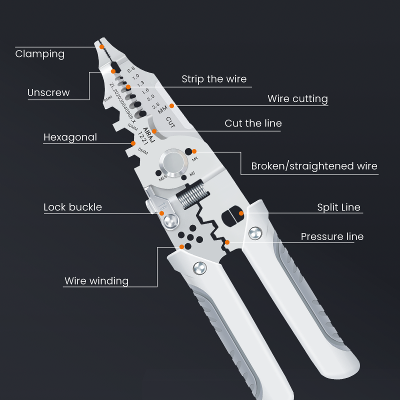 Multi-Function Wire Stripper and Cutter 10-in-1 Electrical Tool with Wire Cutting, Stripping, Crimping & Screw Functions - Image 4