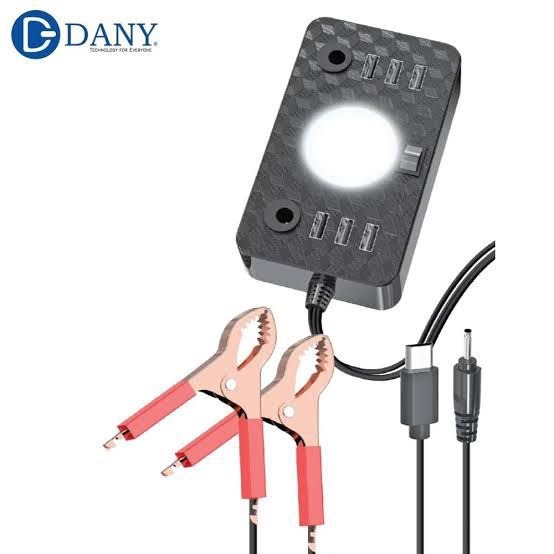 Dany C-1 Clipper Charger | 6 USB Ports | LED Light | DC Solar Mobile Charger | USB Battery Clamp | Power Cable