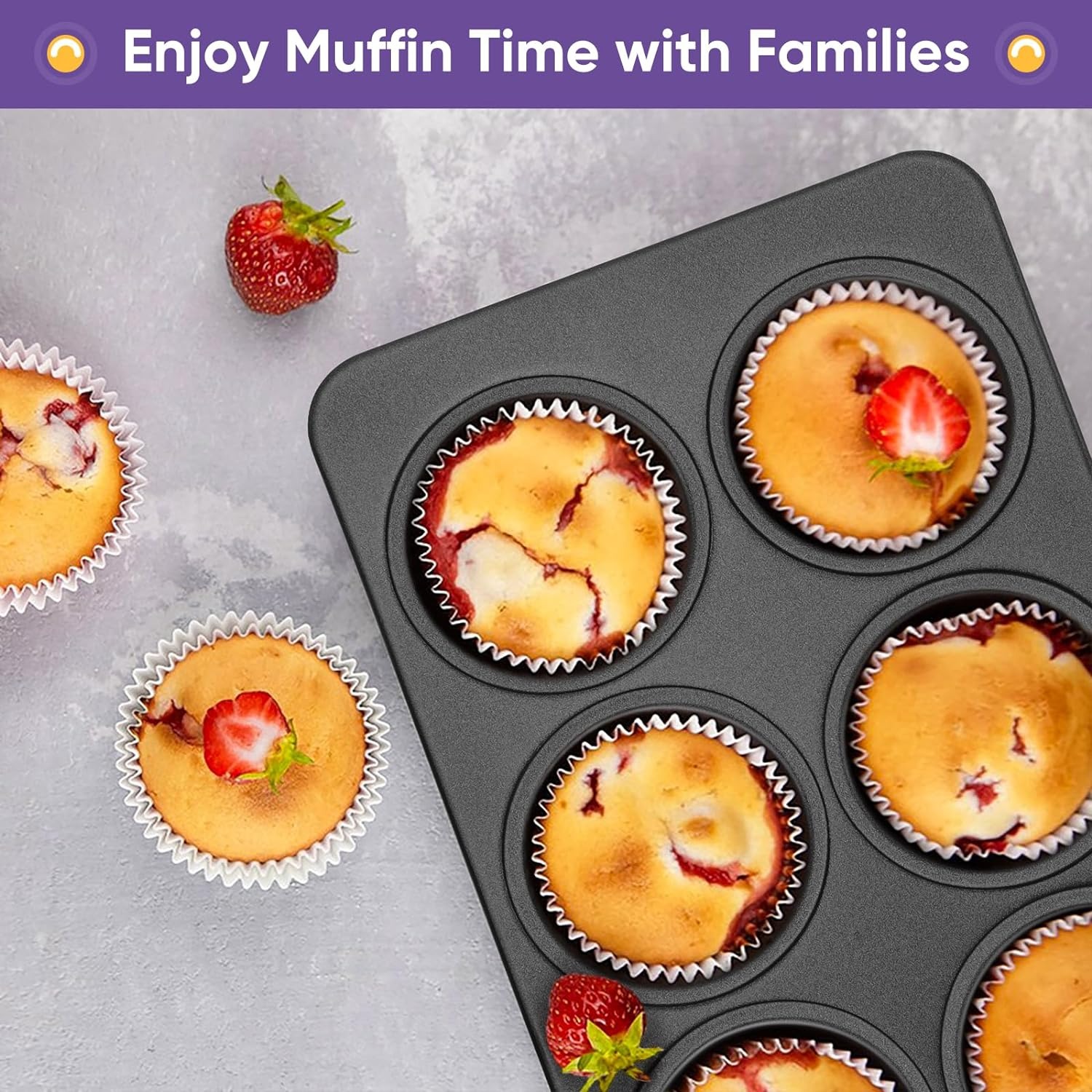 6-Cup Muffin Pan Non-Stick Carbon Steel Cupcake Baking Tray - Image 5