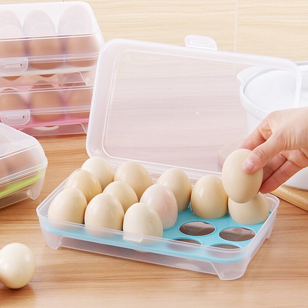 15-Grid Egg Storage Container BPA-Free Plastic Refrigerator Organizer with Lockable Lid