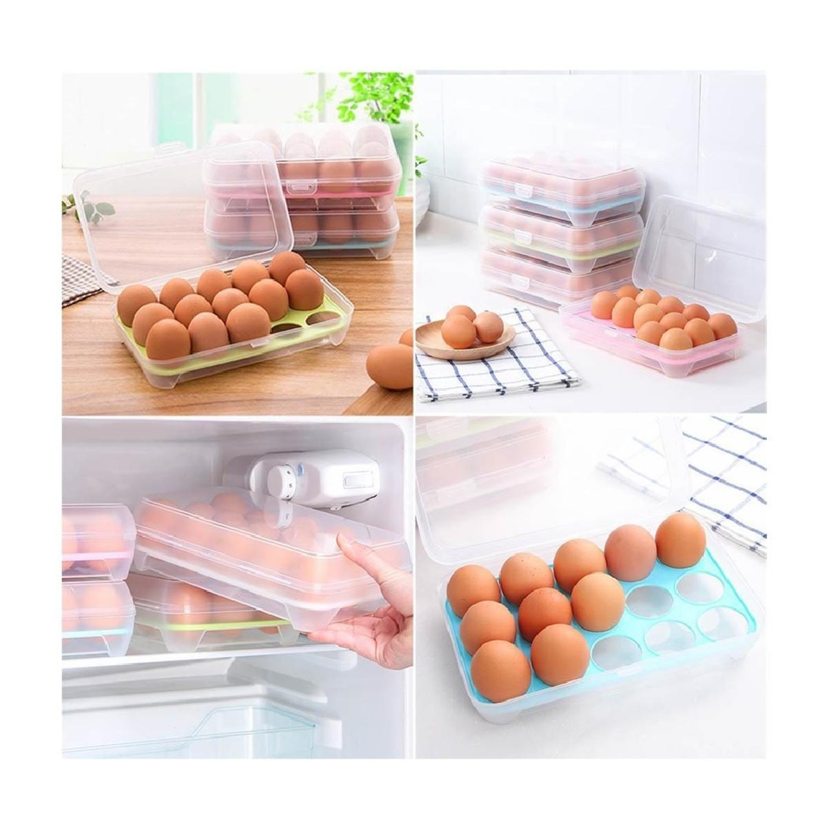 15-Grid Egg Storage Container BPA-Free Plastic Refrigerator Organizer with Lockable Lid - Image 2