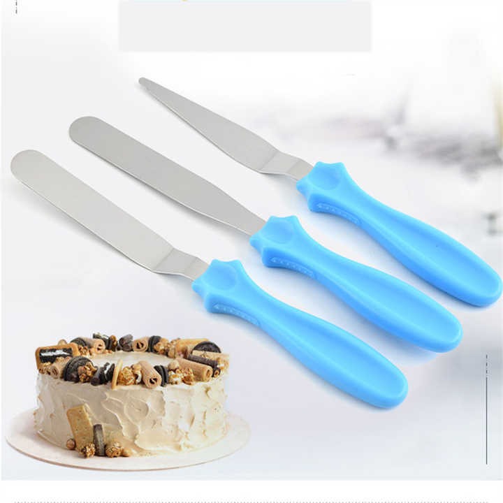 3-Piece Cake Decorating Knife Set Stainless Steel Spatula & Cream Spreader Tools (Multi-Color)