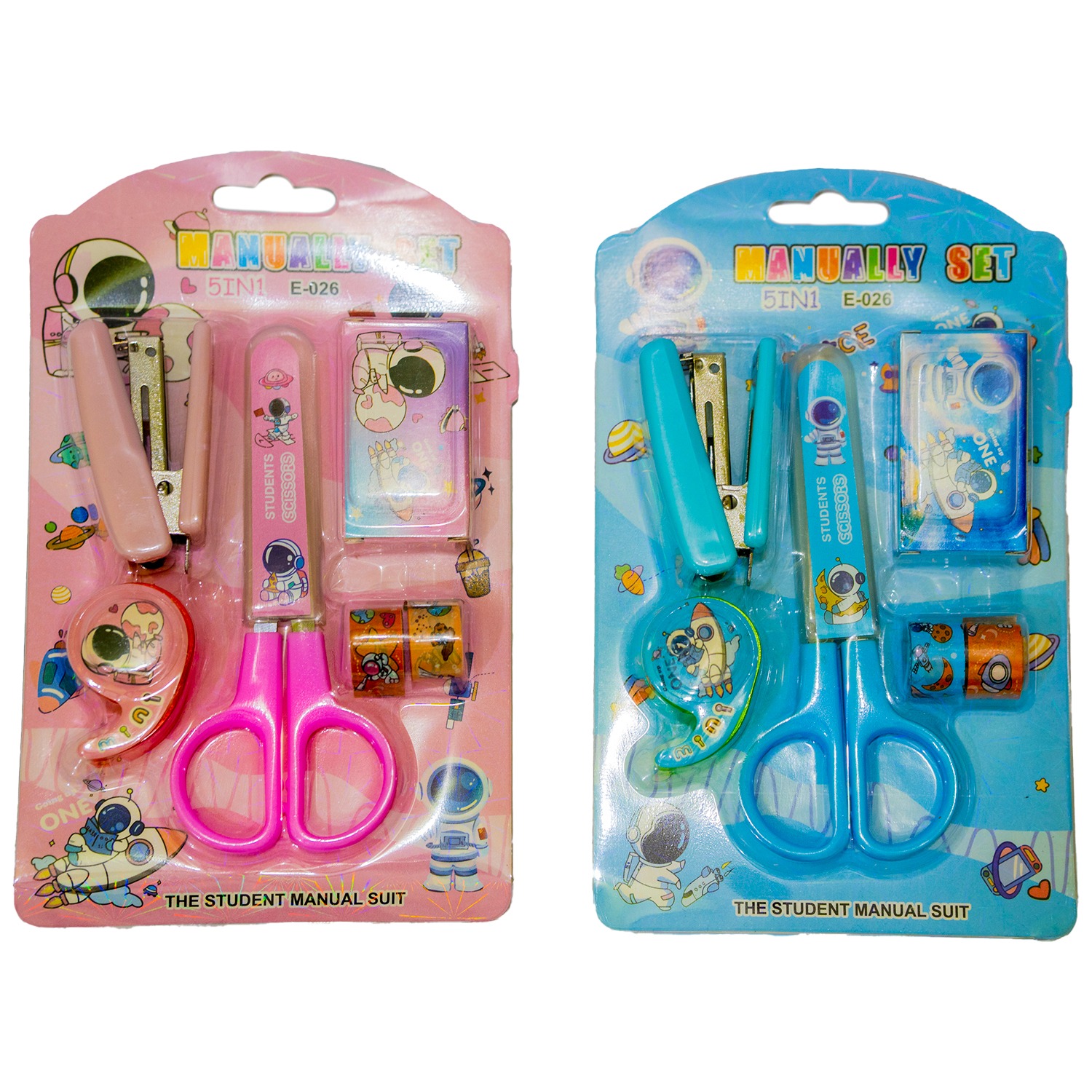 Space-Themed Stationery Set for Students and Office Use 6-Piece Desk Organizer Kit with Stapler, Staple Pins, Scissors, Mini Washi Tapes, and Tape Dispenser Creative Back-to-School and Gift Set (Random Color) - Image 2