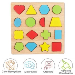 Colorful Geometric Shapes Wooden Cognitive Board Puzzle  Educational Learning Toy for Kids (13 Years, Safe & Durable)