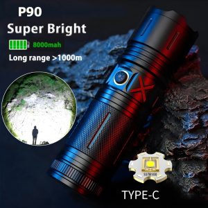 Ruilang P90 High Power Rechargeable LED Flashlight  Ultra Bright Torch with Zoom, Multiple Modes & Type-C Fast Charging