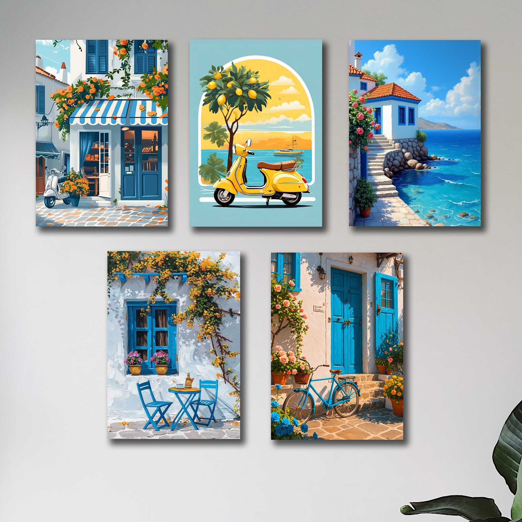 set of 5 italian vintage homes art themed wall art wooden sticky Phototile frames for wall home and girls room decoration - Image 2