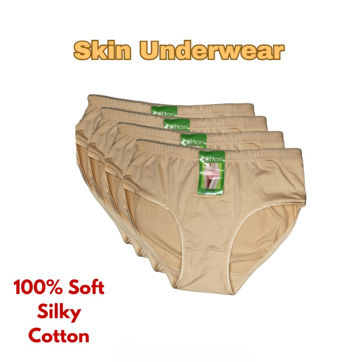 2 Pcs Womens Cotton Plain Panties Soft & Comfortable Underwear (Skin, Black | S/M/L) - Image 3
