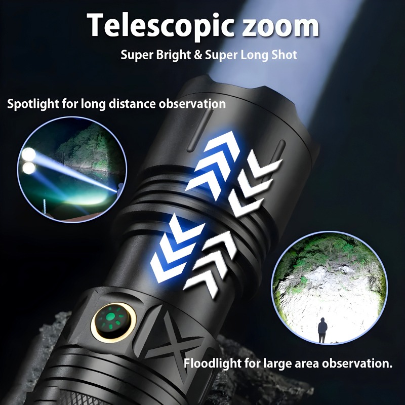 Ruilang P90 High Power Rechargeable LED Flashlight Ultra Bright Torch with Zoom, Multiple Modes & Type-C Fast Charging - Image 4