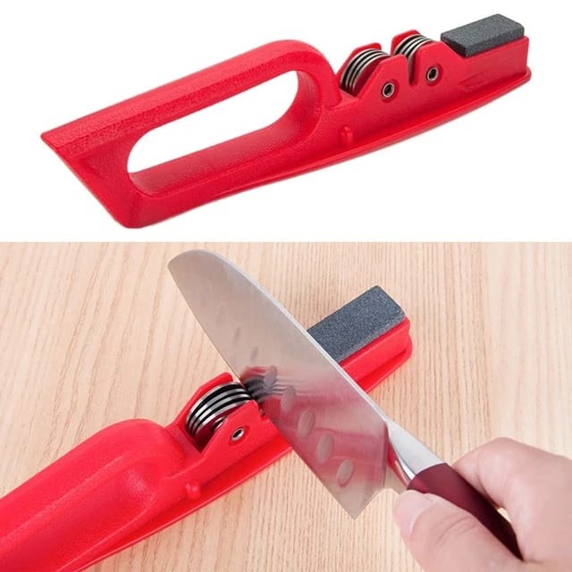Professional Knife Sharpener with 8-Wheel Blades & Sanding Stone | Durable Plastic Grip, Coarse & Fine Sharpening Slots for Kitchen Knives | Compact & Reliable Knife Filer for Quick Sharpening & Polishing (Random Color) - Image 2