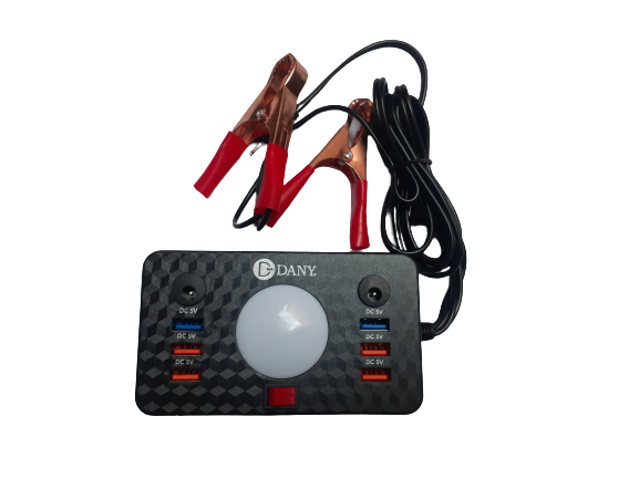 Dany C-1 Clipper Charger | 6 USB Ports | LED Light | DC Solar Mobile Charger | USB Battery Clamp | Power Cable - Image 2