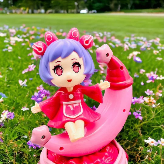 Rotating Moon Doll Toy With LED Lights & Music Adorable Crescent Moon Design, Universal Rotation, Safe for Kids 3+, Pink & Purple Gift for Fun and Sensory Play (Random Color)