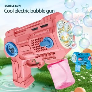Childrens Handheld Porous Electric Bubble Gun with Lights & Music Automatic Mess-Free Bubble Blower with Bottle Fix System for Indoor/Outdoor Play, Pool Parties, Birthdays & Special Events (Random Color)
