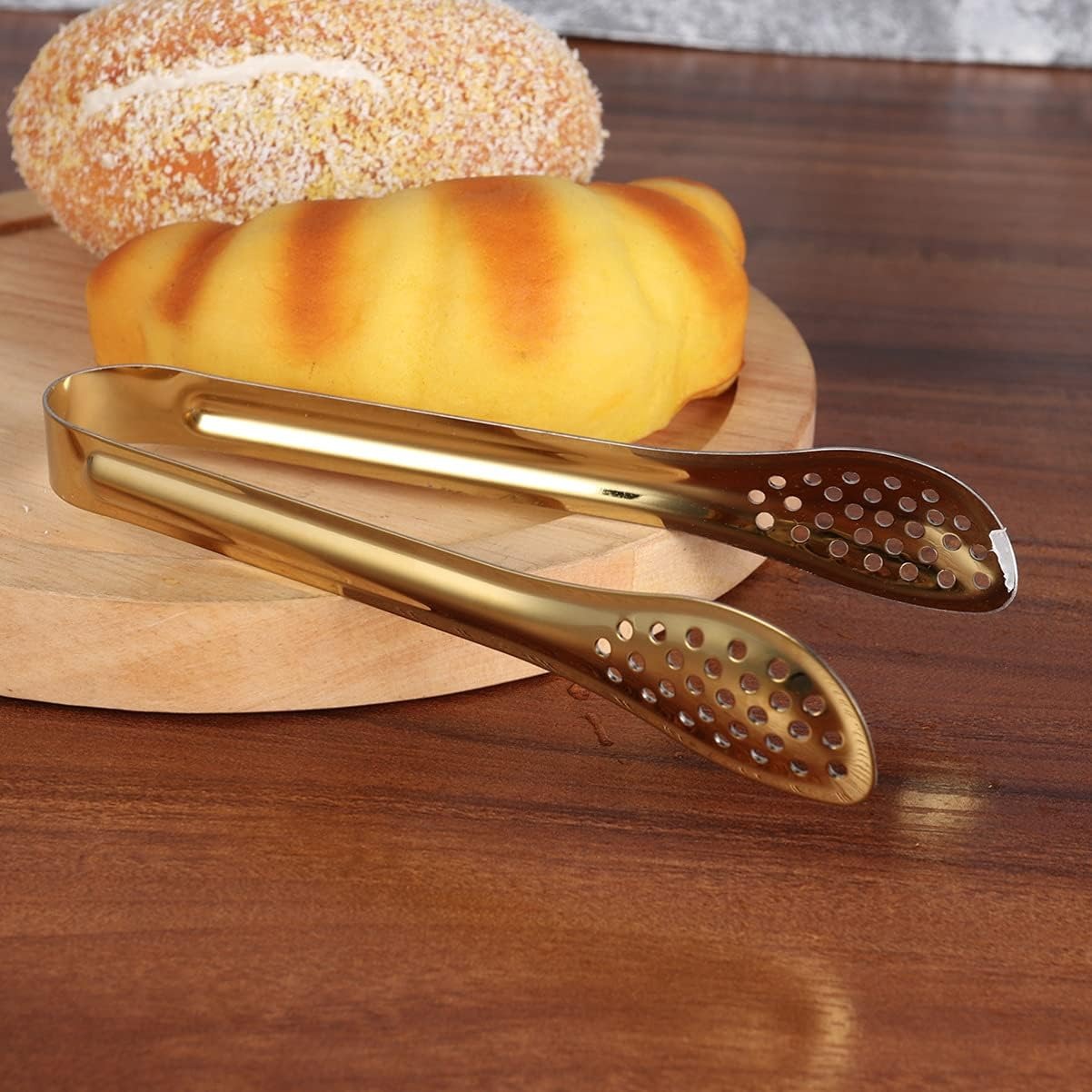 Mini Stainless Steel Food Serving Tong 6 Inch Strainer Tong with 28-Hole Flat Head for Salad, Ice Cubes, Pastries, Frying & Tea - Image 4