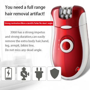 Kemei KM-3068 - Rechargeable 3-in-1 Epilator Hair Removal Device for Women  Electric Shaver & Trimmer Set with Multiple Heads, Smooth Skin Care Tool for Face, Arms, Legs & Sensitive Areas