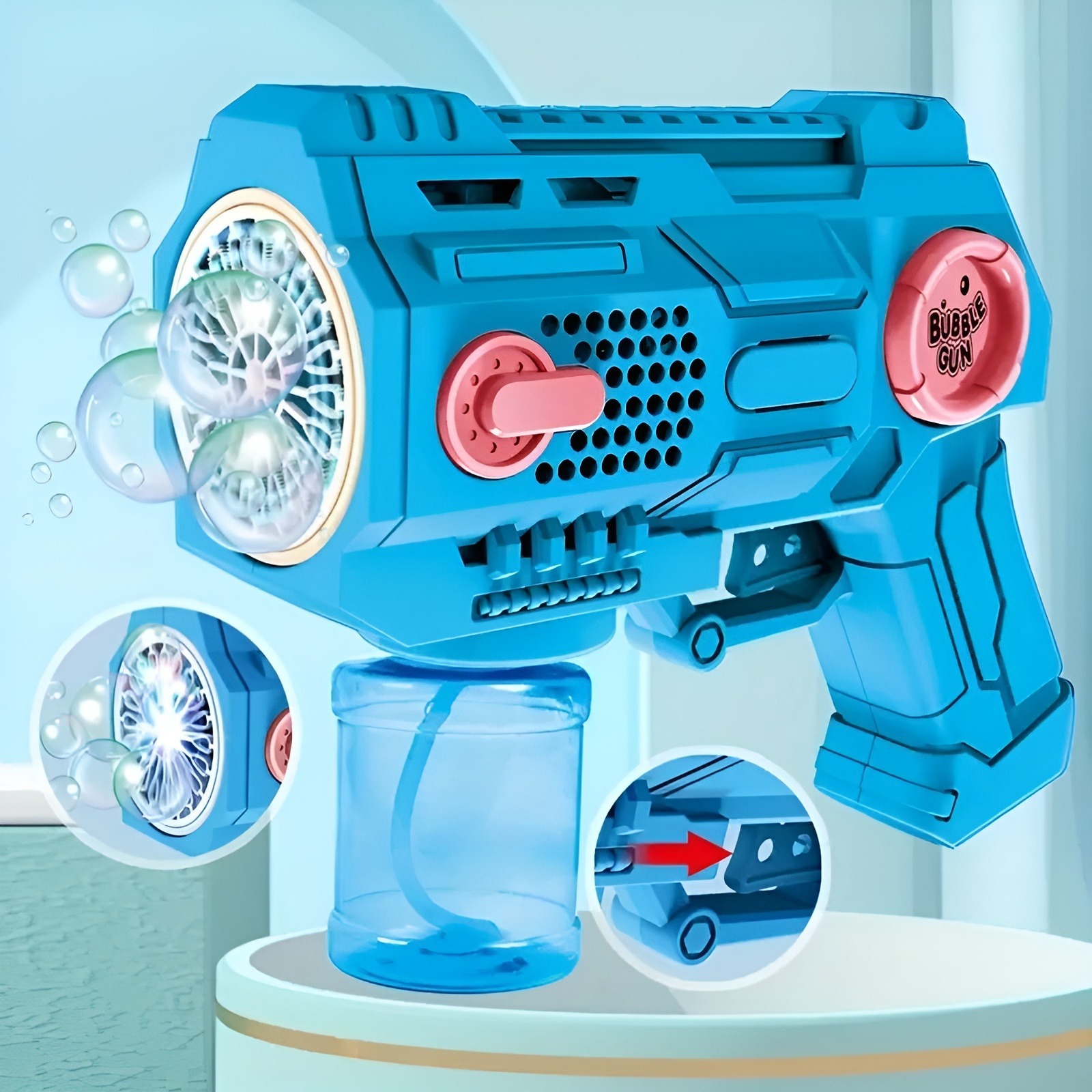 Childrens Handheld Porous Electric Bubble Gun with Lights & Music Automatic Mess-Free Bubble Blower with Bottle Fix System for Indoor/Outdoor Play, Pool Parties, Birthdays & Special Events (Random Color) - Image 3