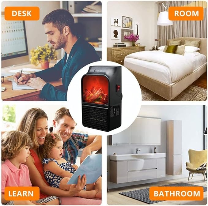 Flame Heater 1000W Portable Electric Plug-in Room Heater with Flame Effect & Remote Control - Image 2