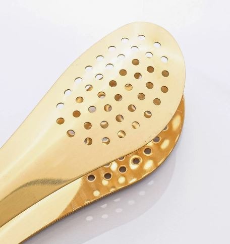 Mini Stainless Steel Food Serving Tong 6 Inch Strainer Tong with 28-Hole Flat Head for Salad, Ice Cubes, Pastries, Frying & Tea - Image 2