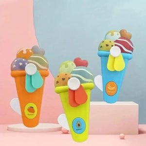 Handheld Ice Cream Cone Toy Fan for Kids  Cute Cartoon Design, Safe Soft Blades, Portable Mini Fan for Summer Play & Cooling (Random Color)