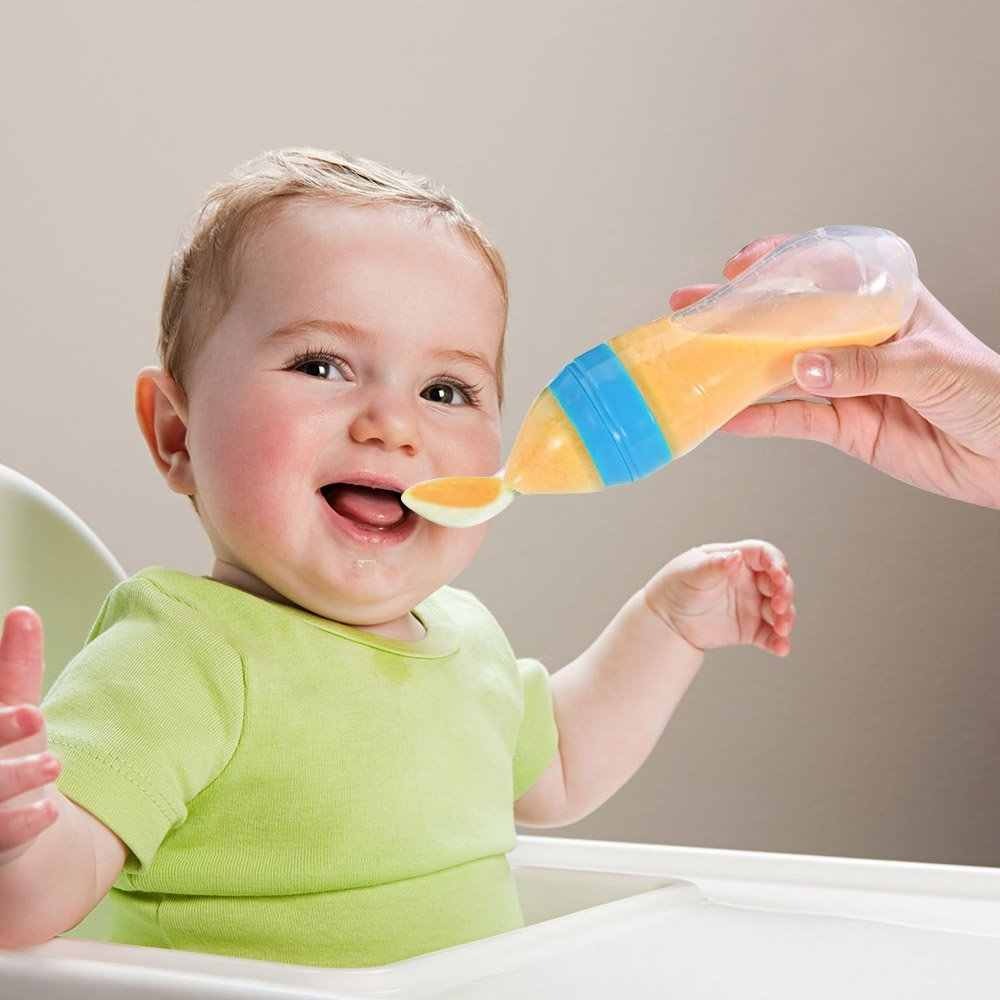 Silicone Baby Spoon Squeezing Feeding Bottle Feeder Soft, Safe & Easy Baby Food Dispenser (Random color) - Image 3