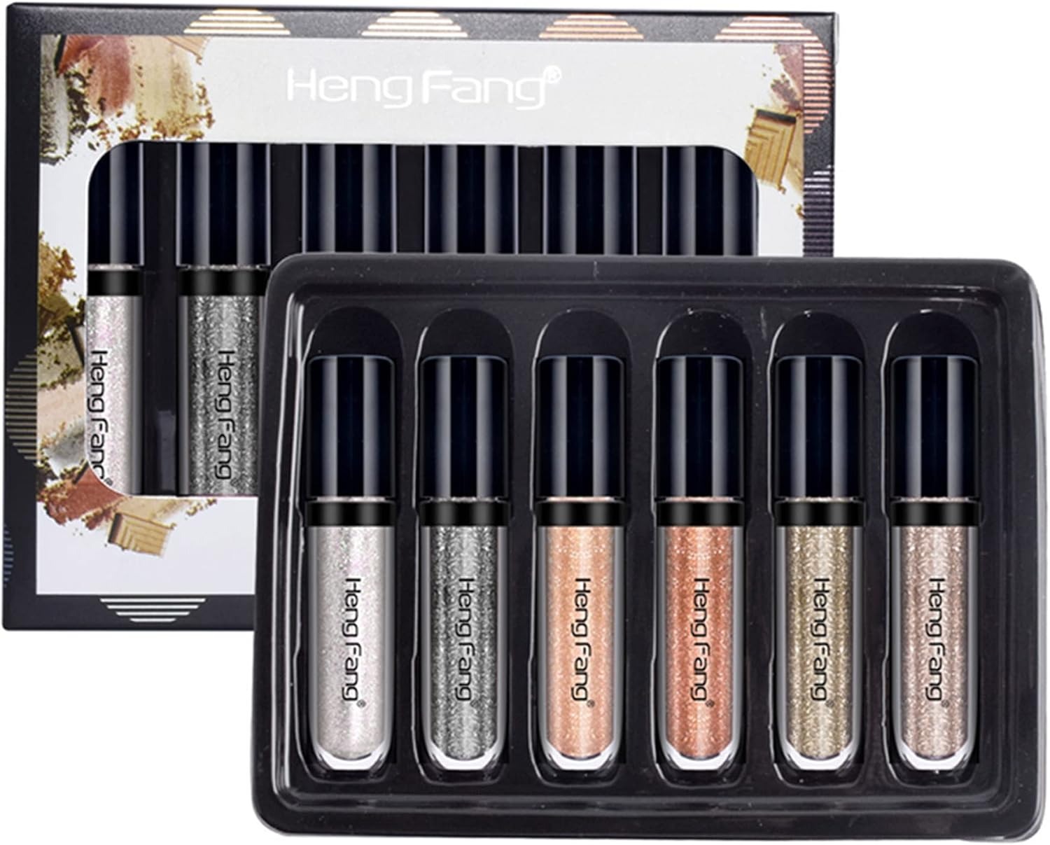 HENG FANG 6 Pcs Liquid Diamond Glitter Eyeshadows Set Waterproof, Long-Lasting, Vibrant Colors with Lightweight Texture for Bold & Sparkling Eye Makeup