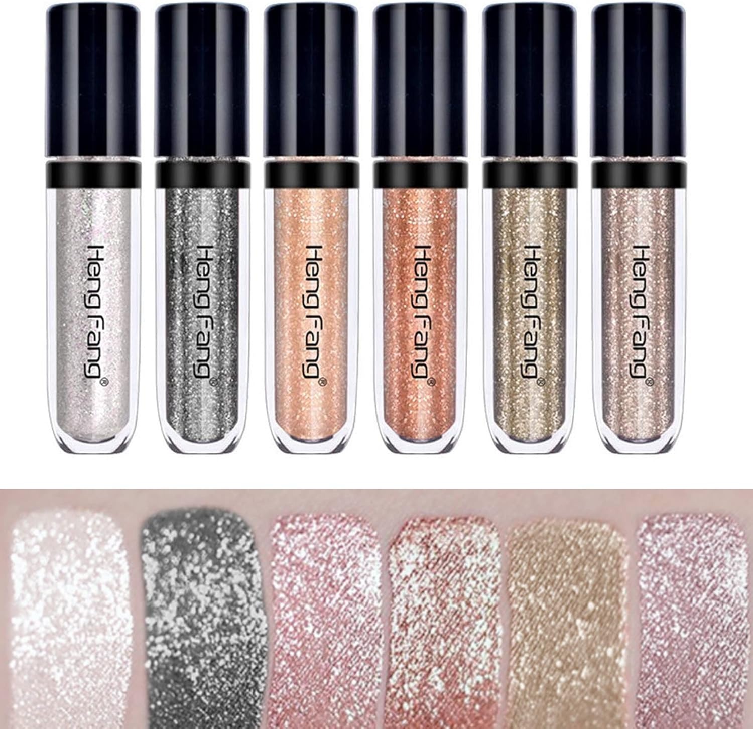 HENG FANG 6 Pcs Liquid Diamond Glitter Eyeshadows Set Waterproof, Long-Lasting, Vibrant Colors with Lightweight Texture for Bold & Sparkling Eye Makeup - Image 3