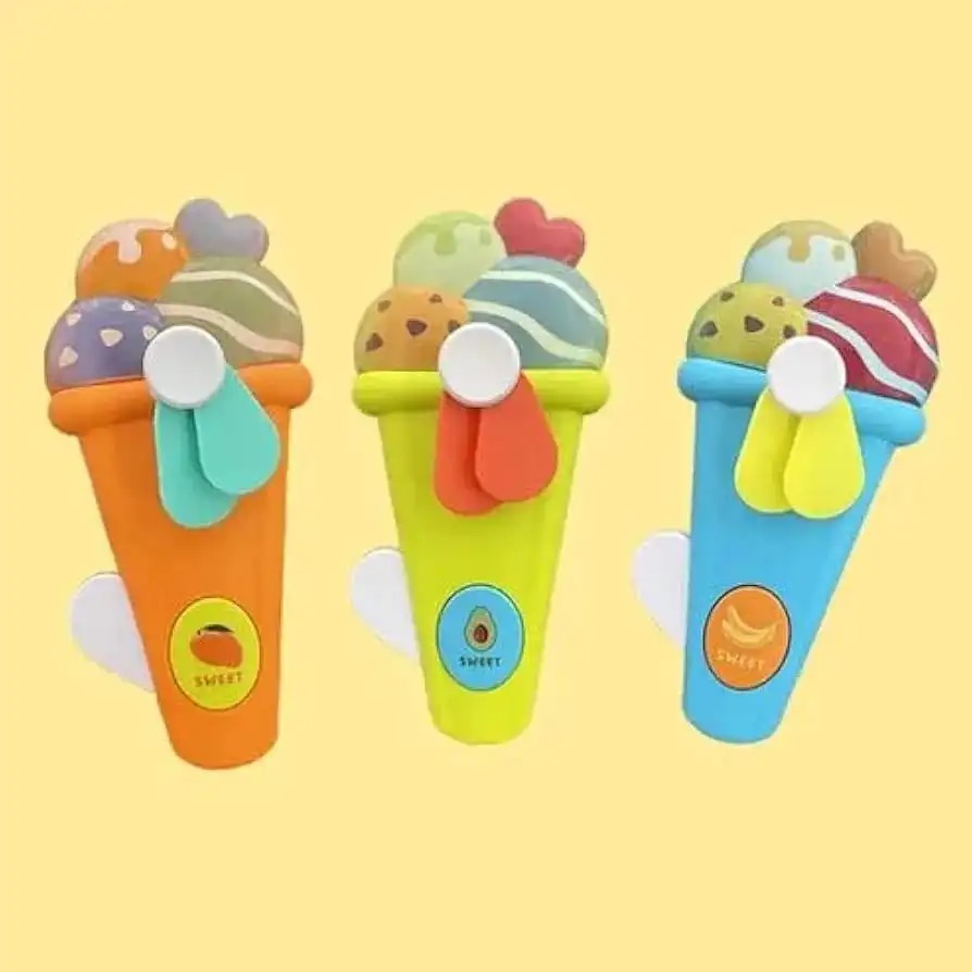 Handheld Ice Cream Cone Toy Fan for Kids Cute Cartoon Design, Safe Soft Blades, Portable Mini Fan for Summer Play & Cooling (Random Color) - Image 2
