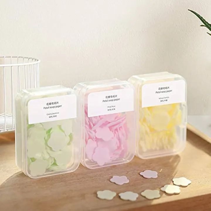 Pack of 2 Portable Disposable Soap Tablets 50 Sheets per Box, Travel-Friendly Soap Paper (Random Color) - Image 3