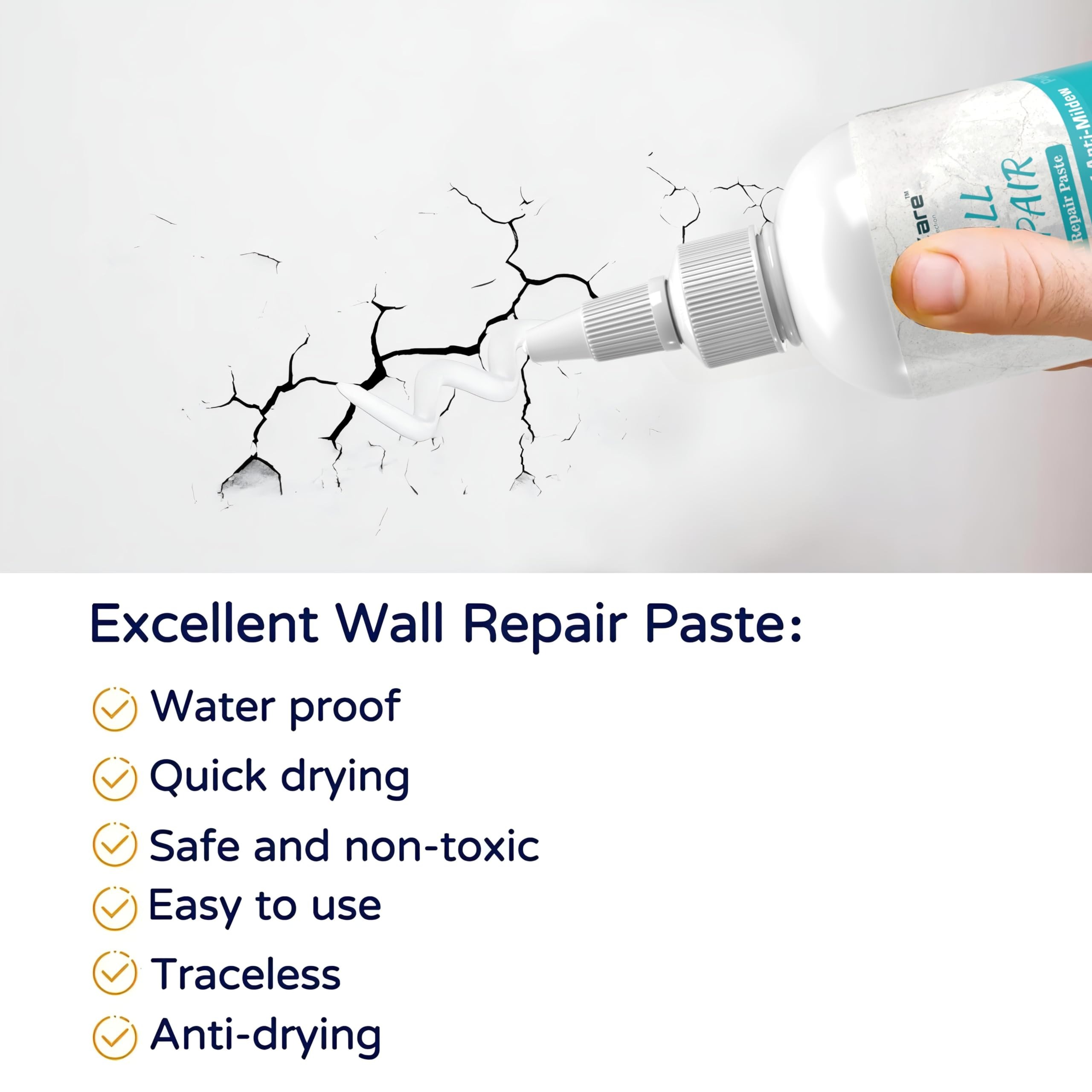 Wall Repair Paste 200gm White Waterproof Crack Filler With Scraper, Wall Putty & Hole Mending Agent for Damaged Walls and Joints - Image 2