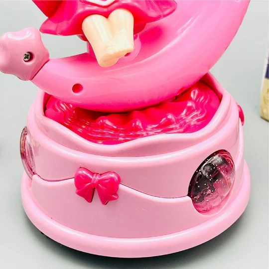 Rotating Moon Doll Toy With LED Lights & Music Adorable Crescent Moon Design, Universal Rotation, Safe for Kids 3+, Pink & Purple Gift for Fun and Sensory Play (Random Color) - Image 3