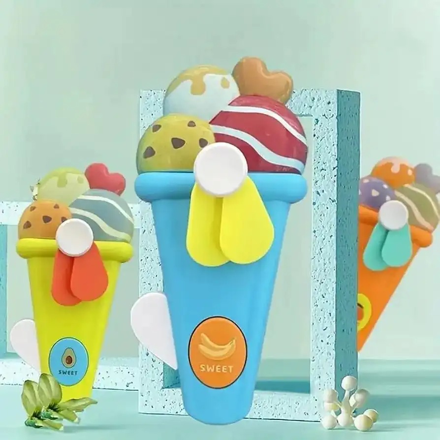 Handheld Ice Cream Cone Toy Fan for Kids Cute Cartoon Design, Safe Soft Blades, Portable Mini Fan for Summer Play & Cooling (Random Color) - Image 3