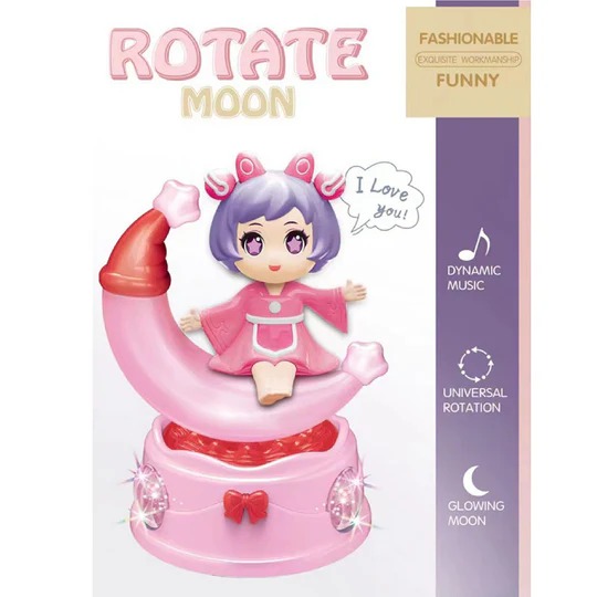 Rotating Moon Doll Toy With LED Lights & Music Adorable Crescent Moon Design, Universal Rotation, Safe for Kids 3+, Pink & Purple Gift for Fun and Sensory Play (Random Color) - Image 2