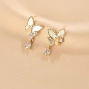 Double Butterfly Hanging Pearl Earings / Earrings Women's Earrings for Gift / for girls