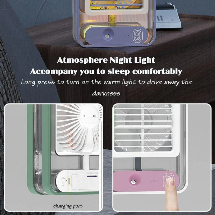 Portable Desktop Air Conditioner USB Mini Air Cooler Fan Water Cooling Fan with 3 Speed Spray Humidifier Purifier for Car Home Rechargeable - Image 5