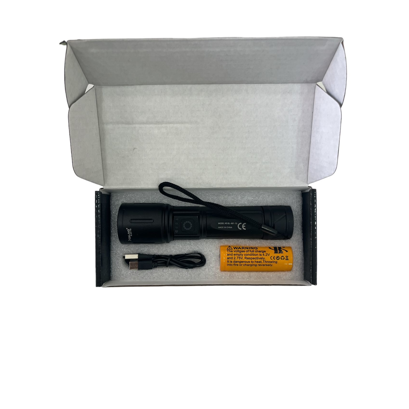 Portable LED flashlight, 3 light intensity modes, USB, - Image 2