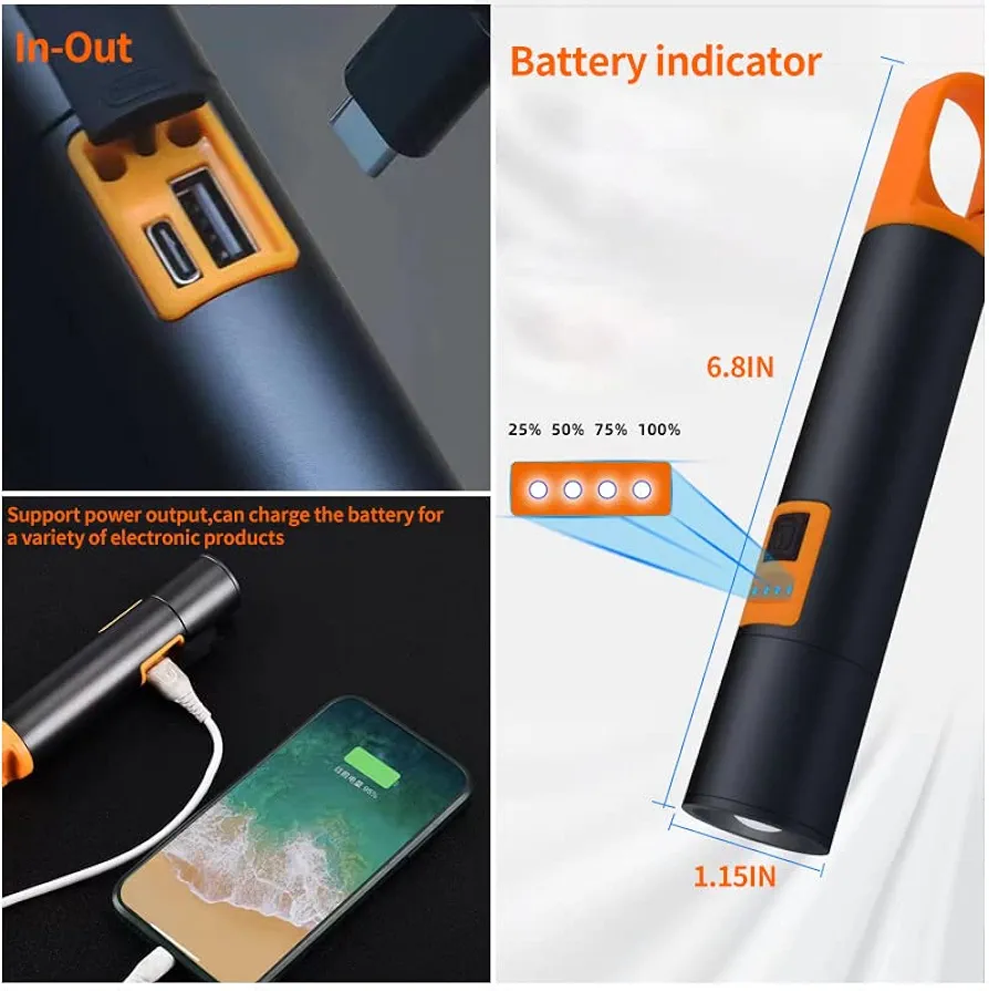 L-S18 Glare Rechargeable Type-C LED Flashlight With Power Bank USB Input/Output, Digital Display, Emergency Torch & Phone Charger for Outdoor & Home Use - Image 3