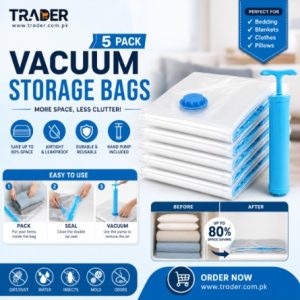 5-Pack Vacuum Storage Bags with Hand Pump – Space-Saving Compression Bags for Bedding & Clothes