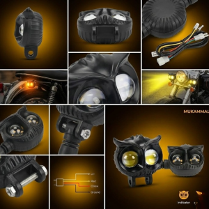 Universal Owl Fog Light & 4 Owl Indicator Set for 70CC, 125CC, and Universal Motorcycles