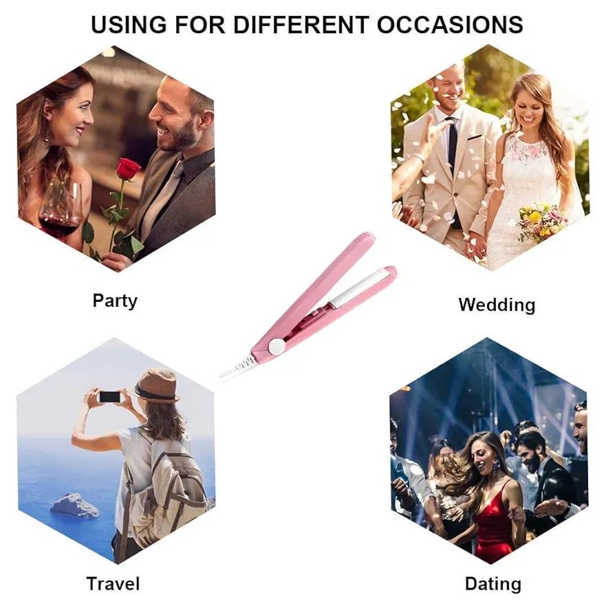 2-in-1 Mini Hair Straightener & Curler Portable Thermostatic Ceramic Flat Iron for Dry & Wet Hair Styling - Random Color
