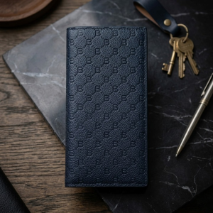 Premium Embossed Monogram Leather Long Wallet  Luxury Bi-Fold Business Clutch & Card Organizer for Men