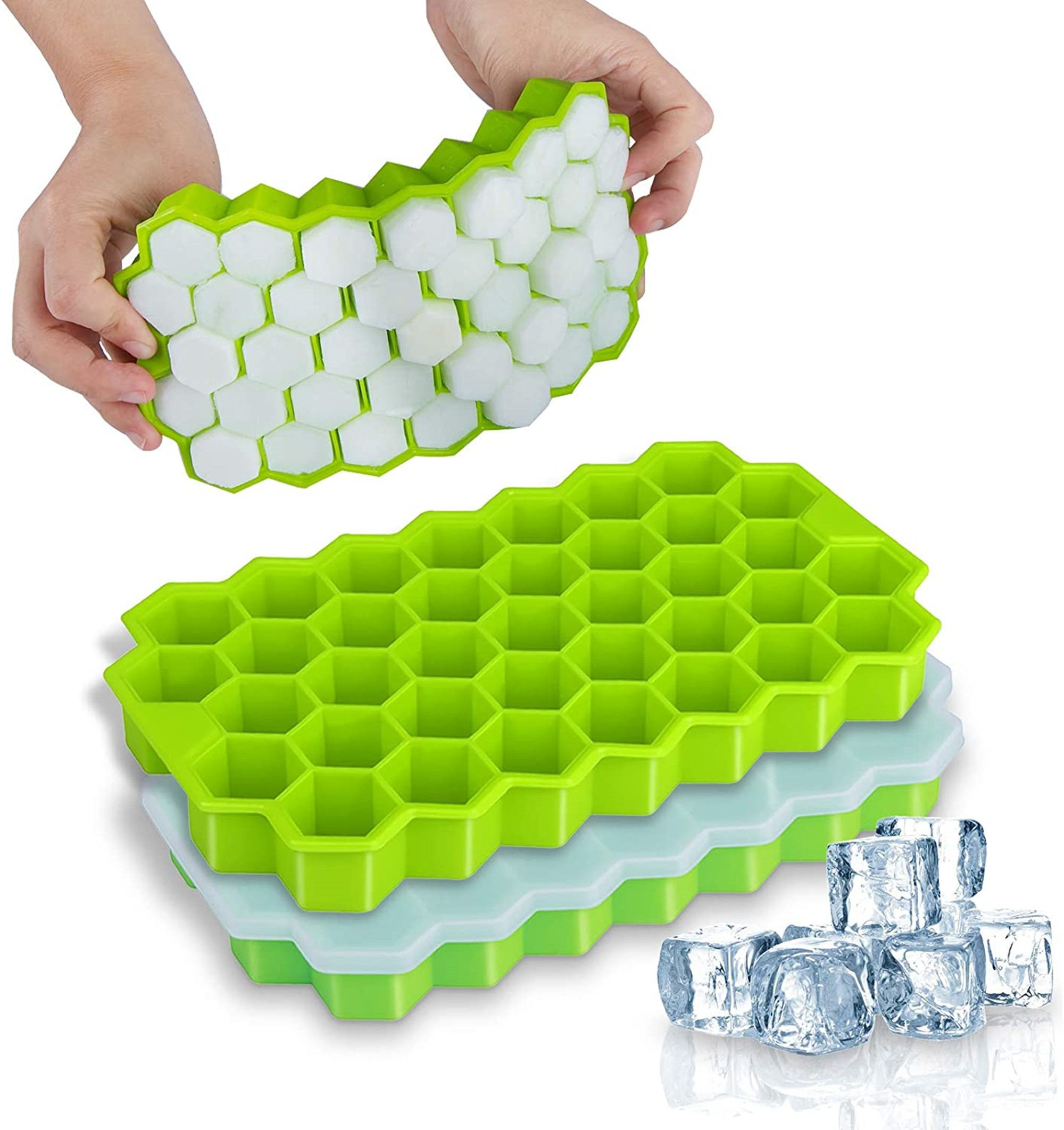 Silicon Ice Cube Tray With Lid | 36-Cube Honeycomb Shape Ice Mold | Durable Freezer Tray With Cover | Random Color - Image 2