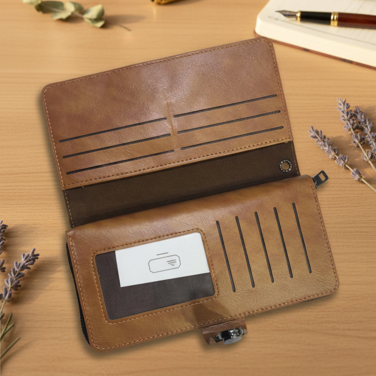 Premium Leather Travel Organizer Wallet with Metal Lock Closure - Image 4