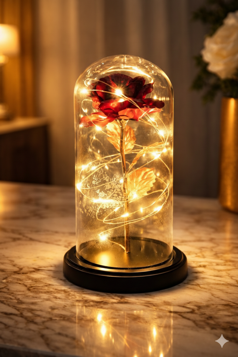 The Perfect Valentines Gift! Flower Rose LED light with Glass Dome Romantic, Perfect for Valentine's Day, Anniversary, Birthday, and Home Décor Random Design - Image 2